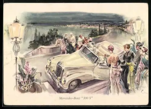AK Auto, Elegante Damen und Herren vor Mercedes-Benz 300 S