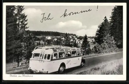 AK Postbus der Kraftpost auf Fahrt im Oberharz