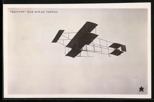 AK Farman-Doppeldecker Flugzeug im Fluge