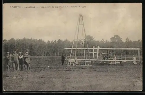 AK Vorbereitung für Start von einem Wright Doppeldecker-Flugzeug