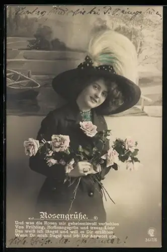 Foto-AK GL Co Nr. 3417/6: Junge Frau mit Rosen