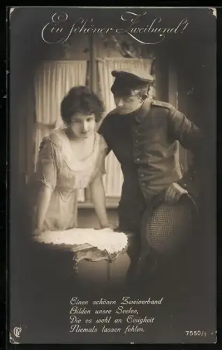 Foto-AK GL Co Nr. 7550/1: Soldat in Uniform mit Frau
