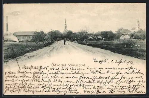 AK Vaiszló, Strassenpartie mit Kirche