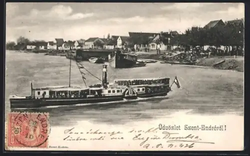 AK Szent-Endré, Uferpartie mit Dampfer