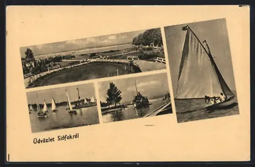 AK Siófok, Ortspartie, Dampfer Segelboot