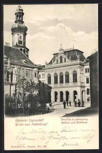 AK Oedenburg, Rathaus und Stadtturm
