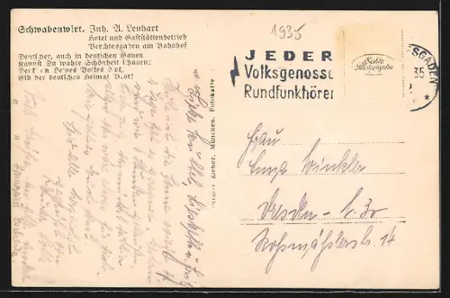 AK Berchtesgaden, Gasthof Schwabenwirt, Inh. A. Lenhart, Blick auf den Watzmann