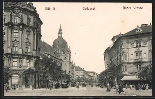 AK Budapest, Üllöer Strasse mit Strassenbahnen