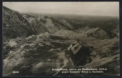 AK Schiestlhaus am Hochschwab, Berghütte gegen Ennstaler Berge u. Dachstein