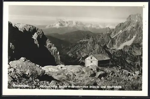 AK Adamekhütte am Dachstein, Ansicht gegen Bischofsmütze u. Hochkönig