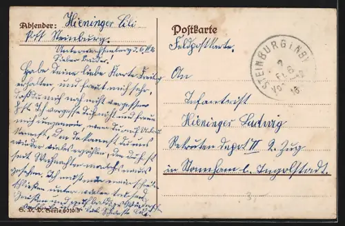 AK Das Glück, Soldat mit Frau u. Kind, Fahnen u. Wappen Zweibund u. Türkei, Eichenblätter