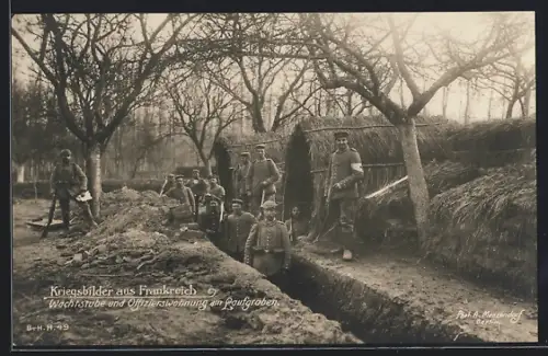 AK Wachstube u. Offizierswohnung am Laufgraben, Grabenbau, Kriegsbilder aus Frankreich