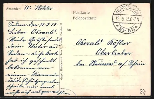 Künstler-AK 4. Magdeburgisches Infanterie-Regiment Nr. 67 im Sturm mit Germania, Nationalfarben-Banderolen
