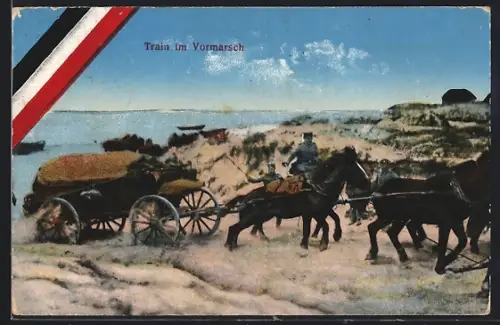 AK Train im Vormarsch, Banderole in deutschen Nationalfarben