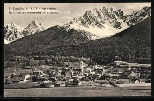 AK Innichen, Ortsansicht mit Dreischuster Spitze und Haunold