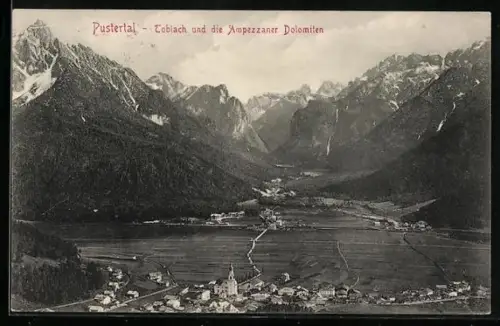 AK Toblach, Ortschaft gegen Ampezzaner Dolomiten