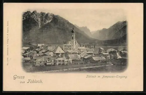 AK Toblach, Ortsansicht mit Ampezzo-Eingang