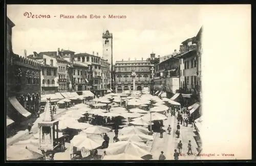 AK Verona, Piazza delle Erbe o Mercato, Marktstände