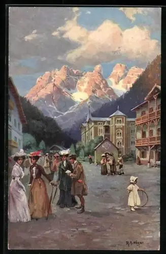 Künstler-AK Hans Treiber: Landro, Von der Dolomitenstrasse in Tirol mit Cristallin