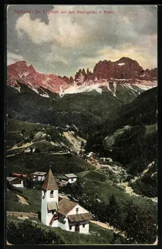 AK St. Cyprian, Ortsansicht mit Rosengarten