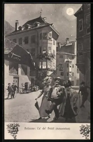 Künstler-AK Bolzano, Ca` de` Bezzi, Batzenhäusl, Trinkende Leute auf der Strasse