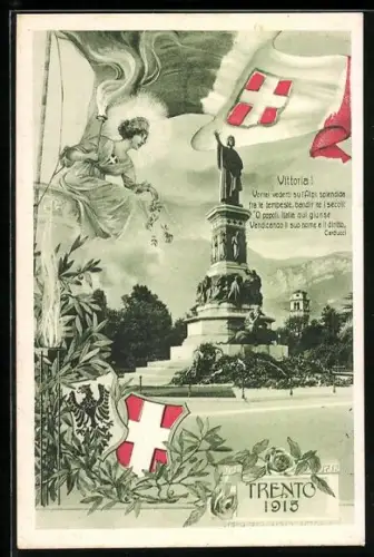 AK Trento, Vittoria!, Sieges-Denkmal, 1915