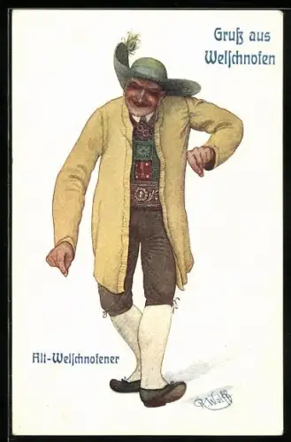 Künstler-AK Welschnofen, alt-Weltschnofener