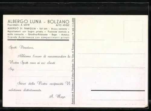 AK Bolzano, Albergo Luna, Gartenpartie