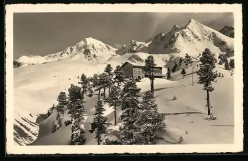 AK Dortmunder-Hütte im Kühtal, Schneelandschaft mit Berghütte