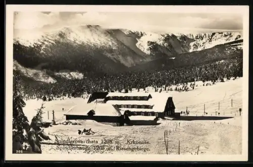 AK Spindlerova chata /Krkonose, Berghütte im Schnee