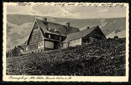 AK Alte Schles. Baude /Riesengebirge, Blick zur Baude