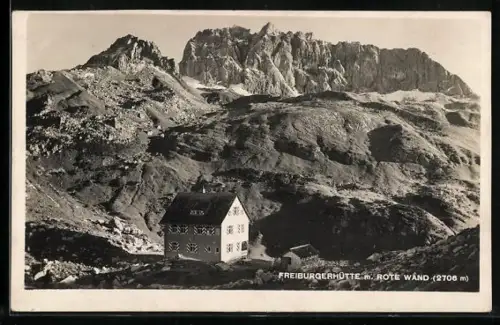 AK Freiburgerhütte, Berghütte gegen Rote Wand