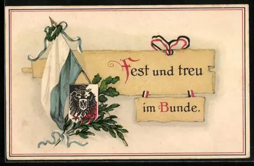 AK Fest und treu im Bunde, Fahne, Reichsadler