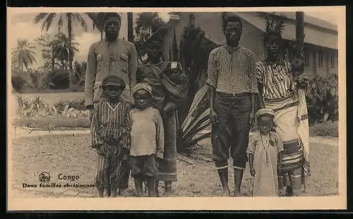 AK Afrikanische Familien aus dem Kongo in volkstypischen Trachten
