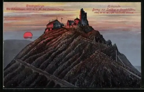 AK Schneekoppenhäuser, Idylle bei Sonnenaufgang