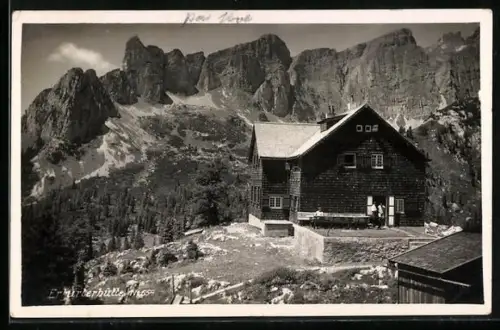 AK Erfurter Hütte, Berghütte im Sonnwendgebirge, Blick auf Rotspitze & Gelbe Wand