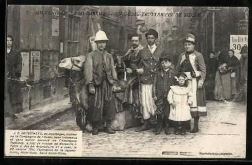 AK Un Globe-Trotter, Fin de Siècle, J. B. Doussineau, ex-boulanger, Reise von Paris nach Marseille mit Kamel