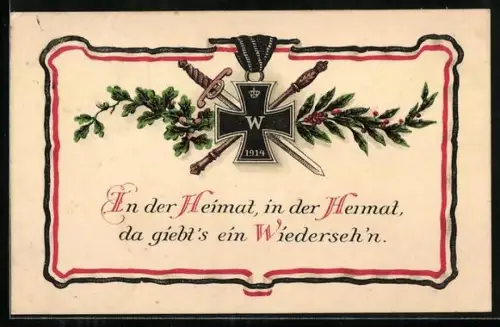 AK Eisernes Kreuz mit Eichen- und Lorbeerlaub, Patriotik, gekreuztes Schwert und Szepter