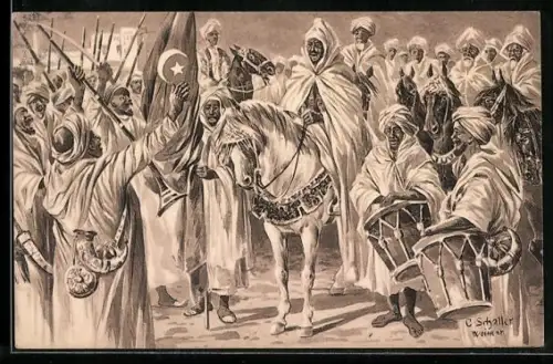 AK Arabische Krieger, Türkenflagge, Die Verkündung des heiligen Krieges