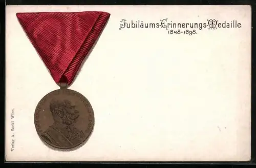 AK Jubiläums-Erinnerungs-Medaille mit Konterfei des Kaisers Franz Josef I. von Österreich
