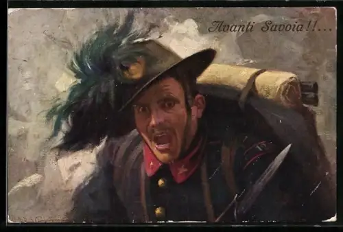 Künstler-AK Bersagliere beim Sturmangriff