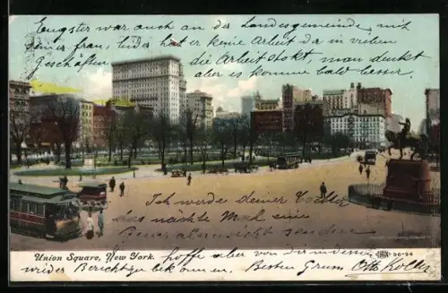 AK New York, Union Square, Strassenbahn