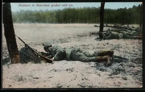 AK Soldaten in Feuerlinie graben sich ein