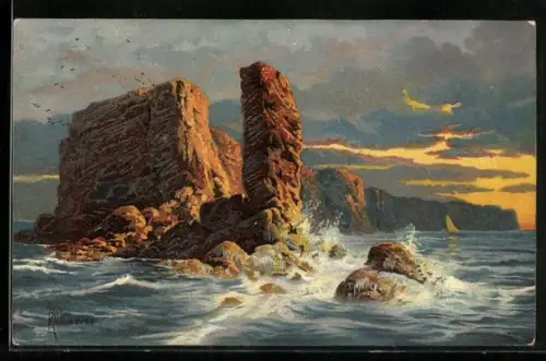 Künstler-AK Robert Kämmerer: Helgoland, Steilküste im Abendlicht