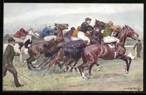 Künstler-AK Ludwig Koch: Start beim Pferderennen