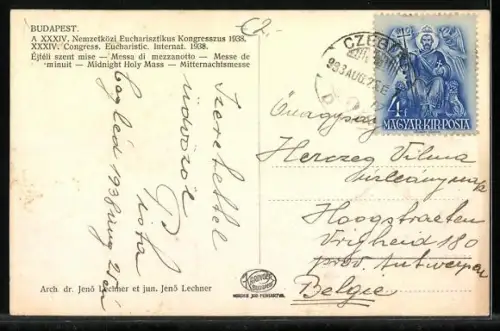 AK Budapest, XXXIV. Congress. Eucharistic. Internat. 1938, Mitternachtsmesse