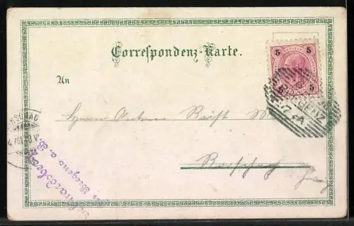 Lithographie St. Gebhardsberg, Wallfahrtskirche, Spaziergänger vor der Kirche