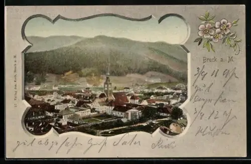 AK Bruck a. d. Mur, Panorama, Blumengruss
