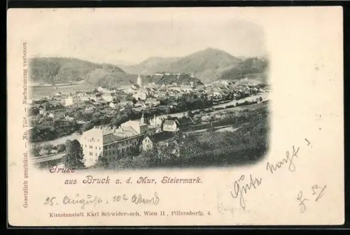 AK Bruck a. d. Mur, Gesamtansicht mit Flusspartie
