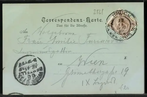 Mondschein-AK Bruck a. Mur, Teilansicht mit Flusspartie und Brücken